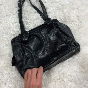 HOBO International Black Leather Shoulder Bag Buckle Strap Boho Classic